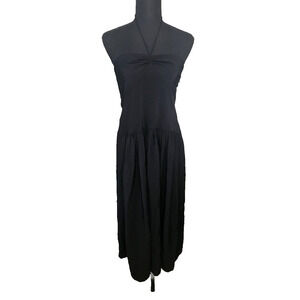 Vince Halter Neck Tie Pleated Full Skirt Midi Black Dress Women's Size L - NWT